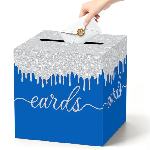 Blue Silver Card Box with Slot for Graduation, Wedding and Birthday Party - color: Blue Silver02