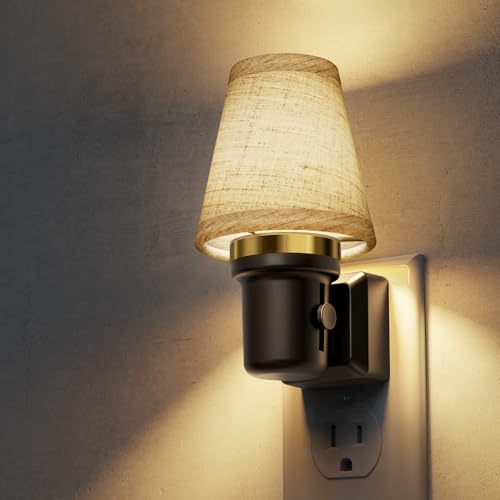 L LOHAS LED Night Lights Plug into Wall, Linen Fabric Night Light - color: Round Platform-3000K, size: 1 Pack