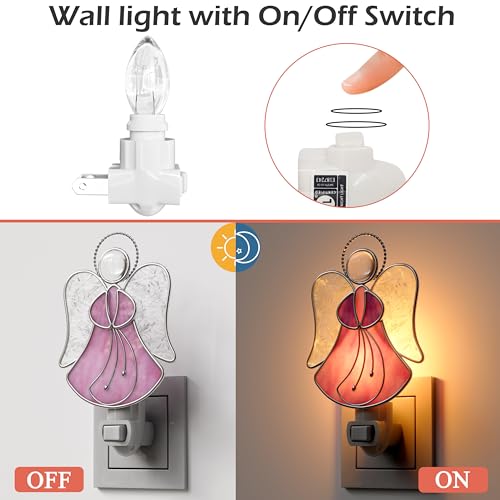 Stained Glass Pink Guardian Angel Night Lights Plug into Wall - color: Pink Angel