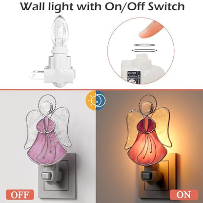 Stained Glass Pink Guardian Angel Night Lights Plug into Wall - color: Pink Angel