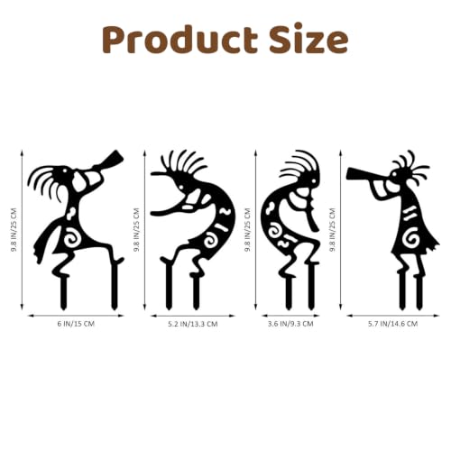 4 Piece Kokopelli Metal Garden Stakes-Southwestern Yard Art 9.8"x6" | Native American Inspired Rustic Outdoor Decor for Lawn,Patio,Garden Pathway,Fade-Resistant Ornaments for Thanksgiving Day - style: Kokopelli Stake