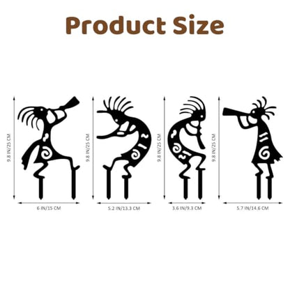 4 Piece Kokopelli Metal Garden Stakes-Southwestern Yard Art 9.8"x6" | Native American Inspired Rustic Outdoor Decor for Lawn,Patio,Garden Pathway,Fade-Resistant Ornaments for Thanksgiving Day - style: Kokopelli Stake