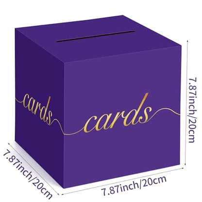 Purple Card Box Gold Foil Wedding Favors Gift Card Boxes Post Box Receiving Money Box Holder for Wedding Reception, Baby Showers, Anniversary, Birthday Party, Retirement, Graduation Envelope Holder - color: Purple and Gold