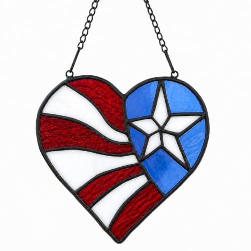 American Flag Heart Suncatcher, 6-Inch Stained Glass Window Hanging - color: D-heart