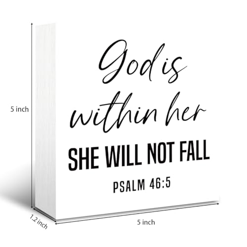 Rustic Wooden Sign, God Is Within Her, 5x5inch, Religious Decorative Sign - color: Christian 12
