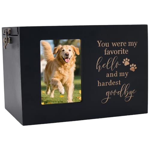 WADORN Black Wooden Pet Urn with Photo Frame Cremation Urn for Cat Dogs Ashes Memorial Keepsake Box 6.3x4.3x4.4 Inch for Pet Ashes Storage Home Display Pet Lover Memorial Gift - color: Black