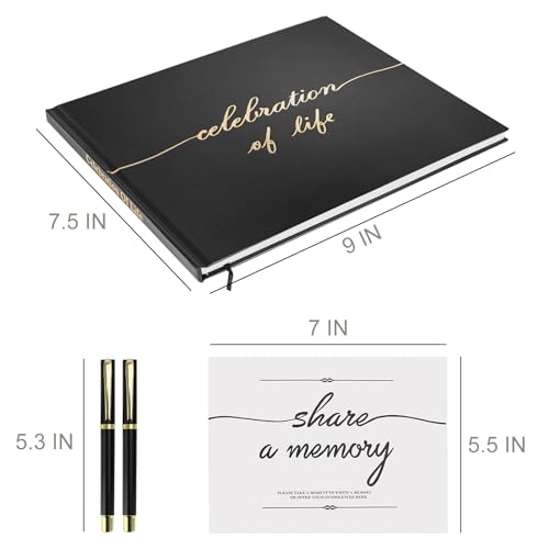 Funeral Guest Book for Memorial Service,with Memory Table Sign & 2 Pens | Celebration of Life Guest Book,Elegant Funeral Book to Sign,Black Handcover Guest Book for 240+ Guests