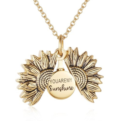 Sunflower Cremation Urn Jewelry For women - color: Gold