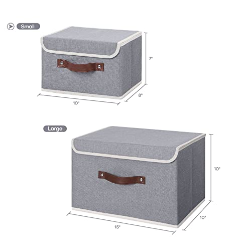 ANMINY Fabric Storage Box Bins with Lids, Gray, 10"x8"x7", 2 Pack - color: Gray, size: Small (Pack of 2)