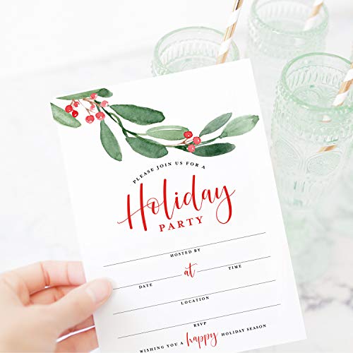 Bliss Collections Holiday Party Invitations with Envelopes, 25 Holiday Season 5x7 Fill-In Invites with 25 Envelopes for Winter Celebrations, Christmas, Hanukkah, Kwanzaa or New Year’s Parties - style: Holiday Season