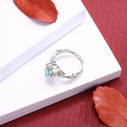 Sariel Heart Cremation Ring for Ashes - 925 Sterling Silver Opal Urn Keepake Rings Memorial Jewelry for Women - color: Blue