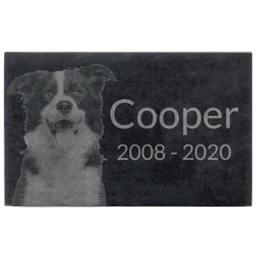 Black Granite Memorial Headstone for Lost Loved Ones, Dogs, Cats, and Family Pets. " Great for Your Garden, Tree Dedication, or in a Cemetery. Includes your personal photo and text. (16 x 10 x 2") | Includes photo and text for lost loved ones, dogs, cats,
