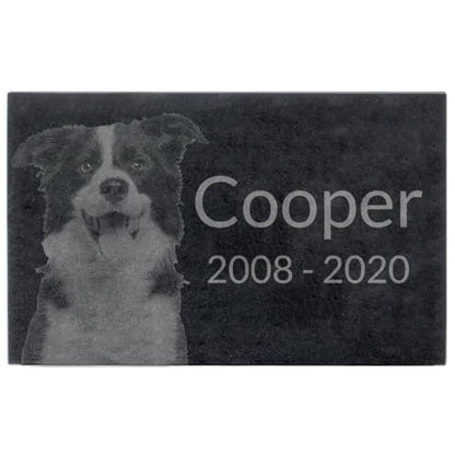 Black Granite Memorial Headstone for Lost Loved Ones, Dogs, Cats, and Family Pets. " Great for Your Garden, Tree Dedication, or in a Cemetery. Includes your personal photo and text. (16 x 10 x 2") | Includes photo and text for lost loved ones, dogs, cats,