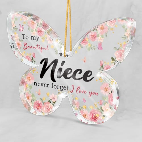 Gifts from Aunts and Uncles for Niece, Pink Butterfly Acrylic Plaque Ornament - Gifts for Niece for Mother's Day, Graduation, Birthday, Christmas, 3.1x2.1 inches Home and Office Decor - color: Niece