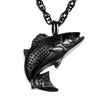 Dletay Fish Cremation Jewelry for Ashes Memorial Ashes Keepsake Necklace Urn Necklace Pendant - color: Black