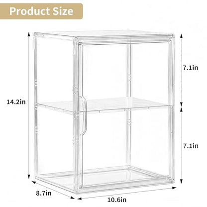 Large Clear Acrylic Figure Display Case for Collectibles 2 Pack | Movable Divider, Magnetic Door, Easy to Clean, Dustproof, 2-Tier, Easy Assemble, Adjustable Storage - size: Large 2 pack
