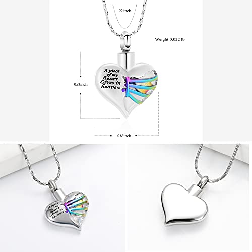 Imrsanl Heart Cremation Urn Necklace Pendant for Human Ashes - A Piece of My Heart Lives in Heaven Memorial Keepsakes Cremation Jewelry - color: Colorful