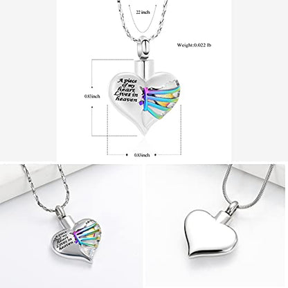 Imrsanl Heart Cremation Urn Necklace Pendant for Human Ashes - A Piece of My Heart Lives in Heaven Memorial Keepsakes Cremation Jewelry - color: Colorful