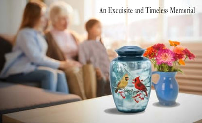 Cardinal Urn - Full Size Cardinal Couple Cremation Urn - Adult Cozy Cardinals Urns for Men and Women - Cardinals Funeral and Memorial Urns for Human Ashes Upto 210 Lbs with Velvet Bag (Large) - size: Large