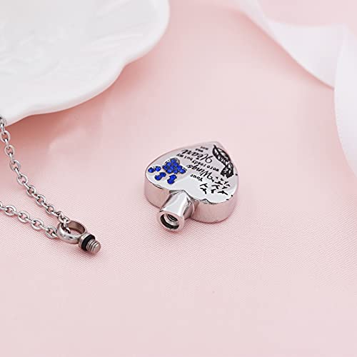 Fashion Pet Cremation Jewelry Stainess Steel Heart Keepsake Ashes Necklace Dog Cat Paw Memorial Urn Pendant - color: Silver-Feather-Dark Blue