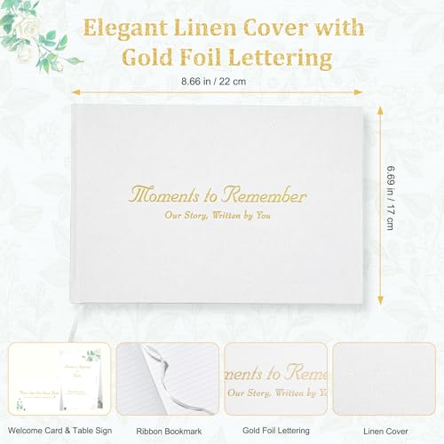 Wedding Guest Book Set, White Linen Hardcover, Gold Foil, 120 Pages - color: White