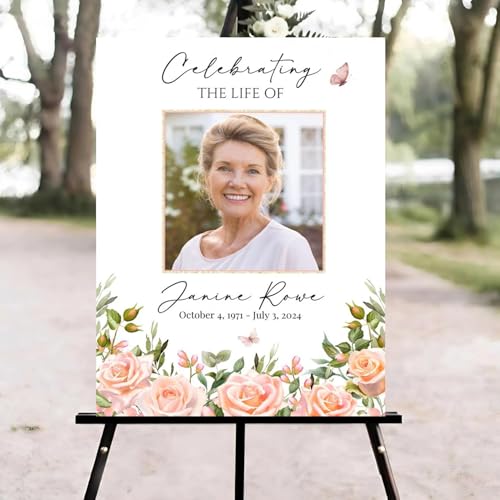 Blush Flowers Butterfly Funeral Welcome Sign, Celebration of Life Welcome Sign, in Loving Memory Sign, Celebration of Life Funeral Sign, Celebration of Life Sign, Memorial Sign with Photo #Yu12 - color: Version #18