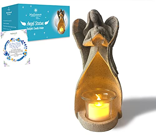 Malister Memorial Gifts - Angel Figurines Tealight Candle Holder, Sympathy Gifts for Loss of Loved One, W/Flickering Led Candle, Bereavement Gifts, Condolence Gifts Grief Remembrance Funeral Grieving