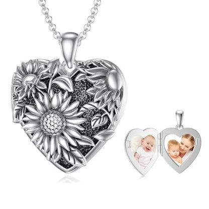 Dorunmo Personalized Heart Locket Necklace That Holds 2 Picture 925 Sterling Silver Custom Lockets Pendant Memorial Jewelry Gifts for Mom Sisters - color: Sunflower, style: Non-Personalized