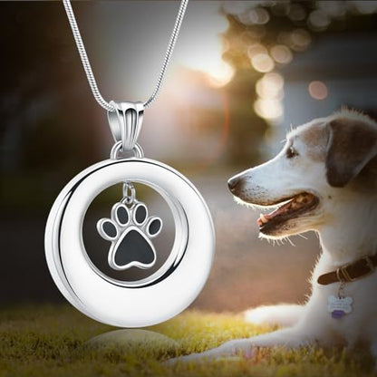 Dog Paws Cremation Jewelry Pet/Cat/Dog Paws Urn Necklaces for Ashes Stainless Steel Pet Ashes Holder Memorial Keepsakes Locket Pendant Jewelry for Men Women - color: Silver