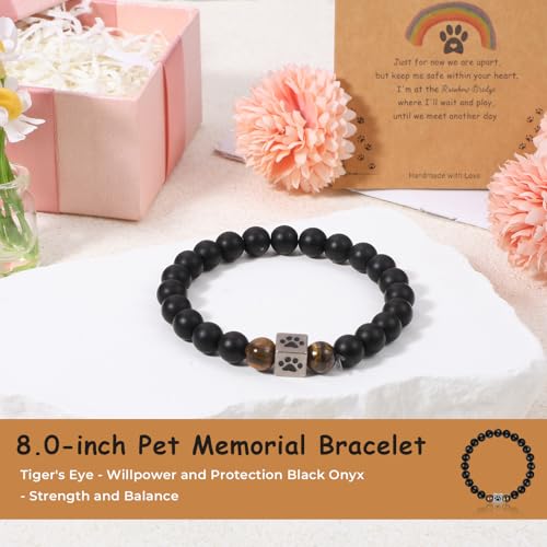 Pet Memorial Stone Bracelet, Pet Sympathy Rainbow Bridge Pets Memorial Bracelet with Card Dog Memorials Gifts for Men Women Who Loss of Beloved Dog Cat
