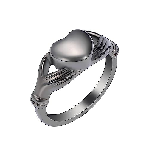 Minicremation Cremation Urn Ring for Ashes for Women Stainless Steel Heart Finger Ring Waterproof Memorial Keepsake Cremation Ring Holds Loved Ones Ashes - color: Black, size: 6#
