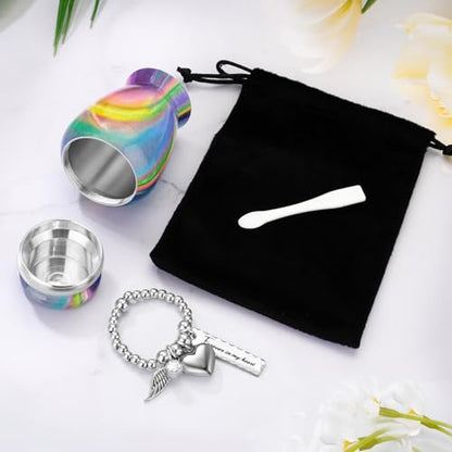 Small Urn for Human Ashes Aluminium Keepsake Memorial | Mini Urn for Ashes, Meaningful Memorial Keepsake Gift, Durable Aluminum Cremation Urn with Elegant Design - style: Rainbow