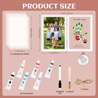 Family Handprint Kit, DIY Baby Hand and Footprint Handmade Keepsake Wooden Frame, Family Gifts with 6 Non-Toxic Baby-Safe Paint, Ideas Gift for New Parents, Grandparents, Father's Day, Mother's Day - color: White, size: 5 Pages Acrylic Boards