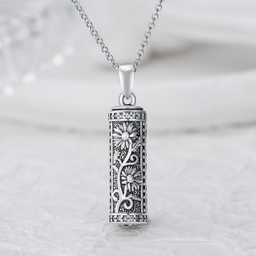 Rose & Daisy Urn Necklace - Sterling Silver Cremation Keepsake Memorial Jewelry - style: Daisy