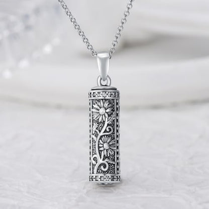 Rose & Daisy Urn Necklace - Sterling Silver Cremation Keepsake Memorial Jewelry - style: Daisy
