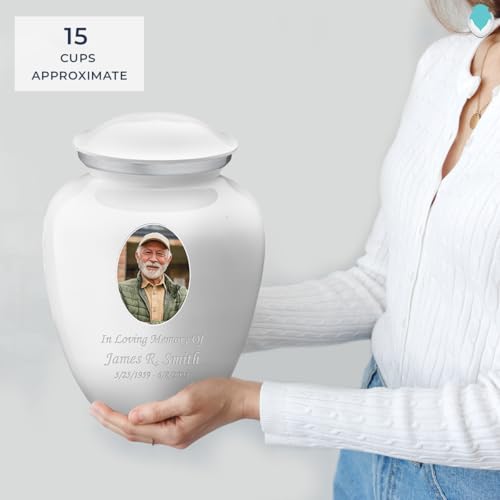 Geturns Embrace Adult Personalized Picture Cremation Urns for Human Ashes I Large Photo White Funeral Urn for Men and Women I 200 lbs - color: White