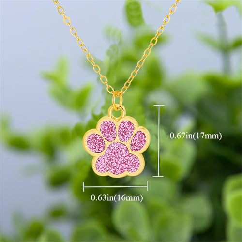 Dreuyet Paw Necklace and Earrings Set for Women Glitter Cute Dog Cat Pet Paw Print Pendant Necklace Earrings Lovely Animal Charm Jewelry Set Gifts - color: Gold Pink