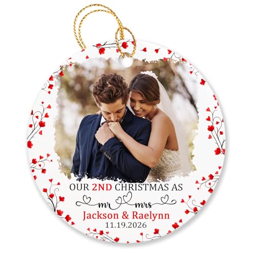 Personalized Photo Our Second Christmas As Mr & Mrs Ornament 2026, Our 2nd Christmas As Mr & Mrs Ornament Gift for Newlyweds Wedding Anniversary, Custom Photo/Names Mr & Mrs Married Xmas Ornament - color: Our 2nd Christmas as Mr & Mrs Ornament