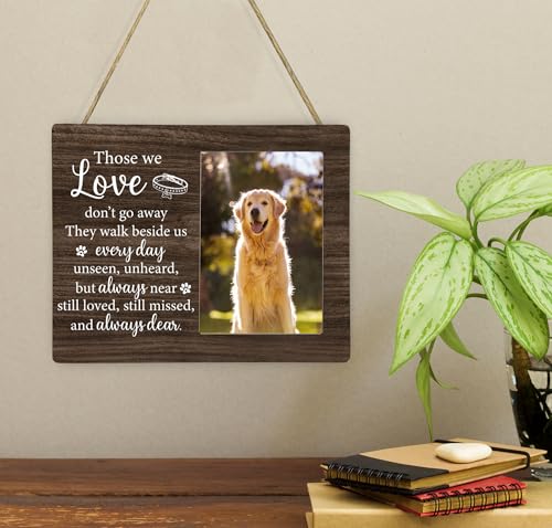 Pet Dog Memorial Picture Frame, Those We Love Don't Go Away Wooden Photo Frame Gifts for Loss of Dog, 4x6 inch Photo - style: Those We Love Don't Go Away