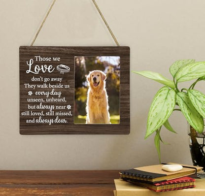 Pet Dog Memorial Picture Frame, Those We Love Don't Go Away Wooden Photo Frame Gifts for Loss of Dog, 4x6 inch Photo - style: Those We Love Don't Go Away