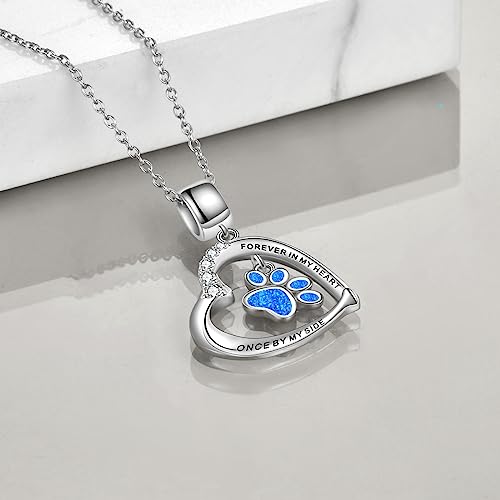 YFN Paw Print Necklace Sterling Silver Dog Cat Charms Pendant Cremation Jewelry Cat Dog Memorial Gifts for Women Girls - color: Blue Opal