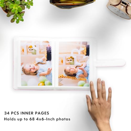 Photo Album 4x6 Photos - 68 Pockets Small Mini Capacity Premium Vegan Leather Cover Case, Portable Wallet Photo Book for Boys Girls Birthday Wedding (Magic Pink) - color: Magic Pink