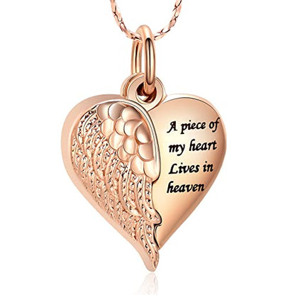 Imrsanl Heart Cremation Urn Necklace Pendant for Human Ashes - A Piece of My Heart Lives in Heaven Memorial Keepsakes Cremation Jewelry - color: Locket-Rose Gold