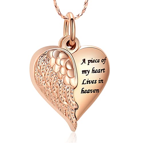 Imrsanl Heart Cremation Urn Necklace Pendant for Human Ashes - A Piece of My Heart Lives in Heaven Memorial Keepsakes Cremation Jewelry - color: Locket-Rose Gold