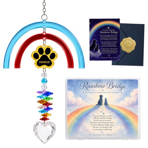 Rainbow Bridge Pet Memorial Gift for Loss of Dog, Paw Print Suncatcher