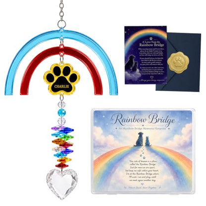 Rainbow Bridge Pet Memorial Gift for Loss of Dog, Paw Print Suncatcher