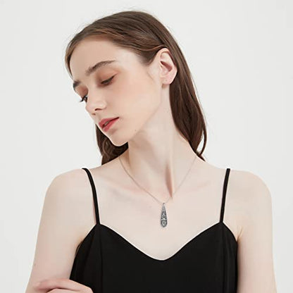 Sterling Silver Flower Tree Life Cremation Urn Necklace for Women - color: Tear *Cherry