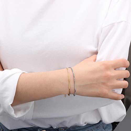 JoycuFF Inspirational Morse Code Bracelets for Women Silver Beads Jewelry Encouragement Mantra Gifts for Her - style: Gold B***s