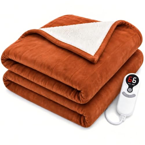 Electric Heated Blanket,Flannel and Sherpa,Throw 50x60 in,Caramel,Gift - color: C-caramel, size: 50x60inches-Throw