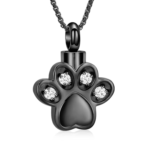 Paw Print Urn Necklace for Ashes Pet Paw Cremation Jewelry Ashes Necklace Keepsake Memorial Jewelry for Pet/Dog's/Cat's Ashes Pendant Gifts for Men/Women - color: Black Paw